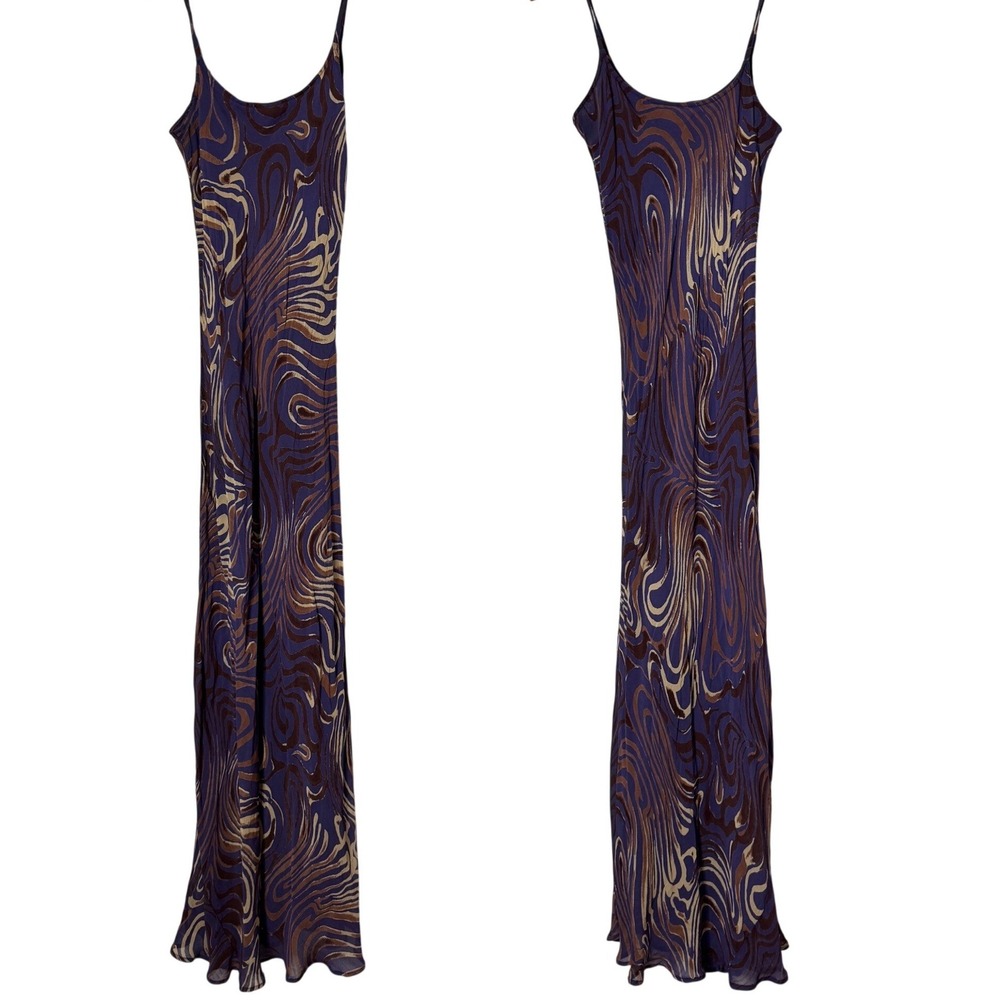 Vintage Newport News Purple Swirl Slip Maxi Dress Spaghetti Strap Womens Size 6